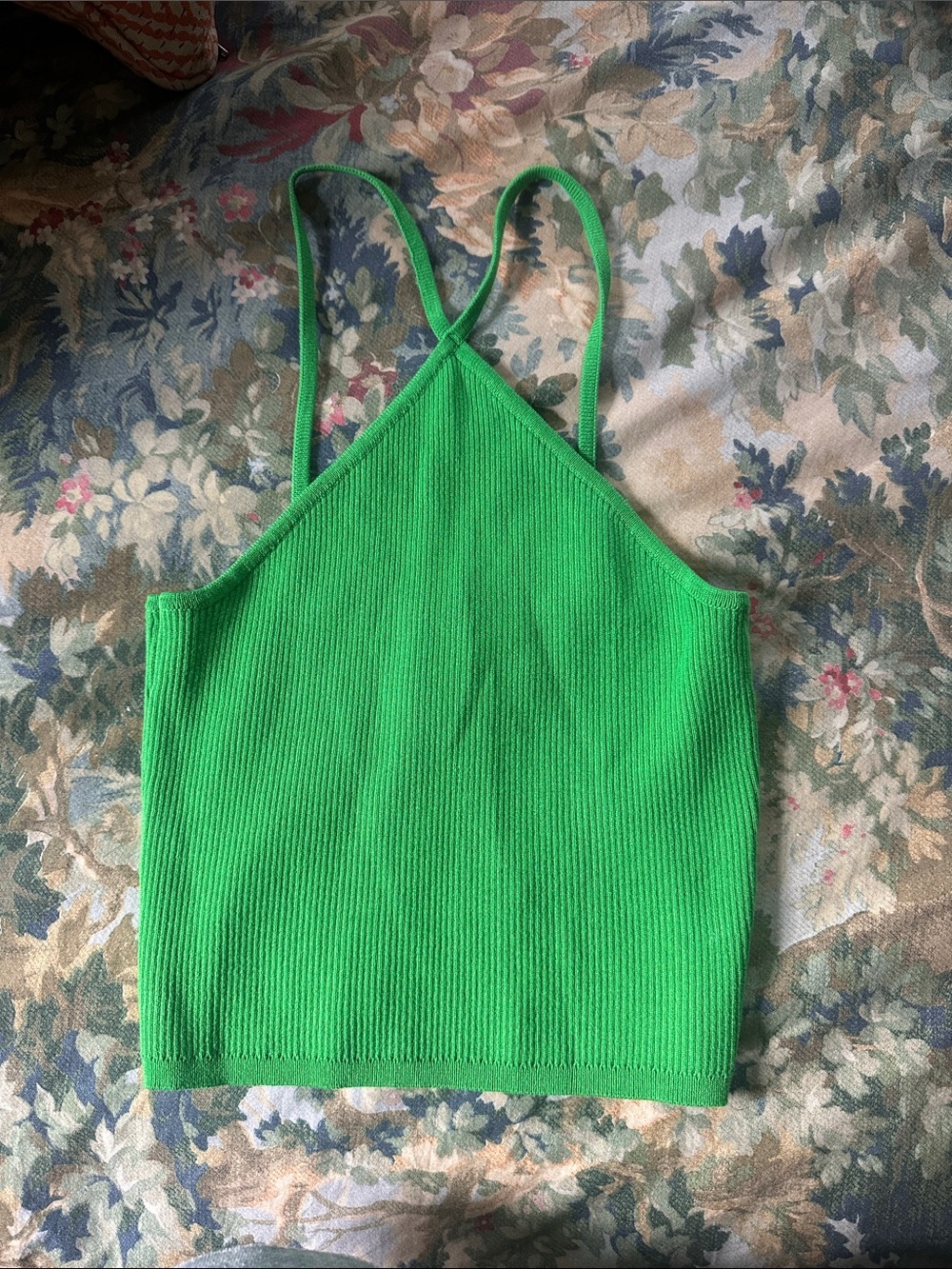 H&M Bright Green Ribbed Halter Crop Top